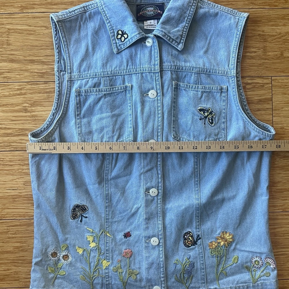 Vintage Cedar Creek Denim Embroidered Vest Women's Size Small Cottagecore 90s - Picture 4 of 9